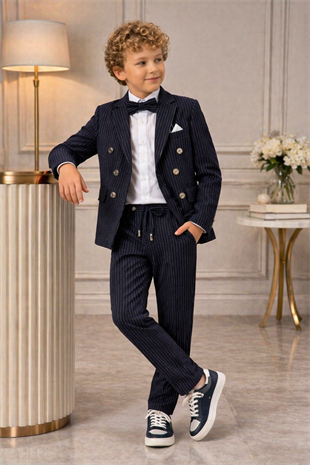Parodi Çizgili Erkek Çocuk Takım Elbise Lacivert