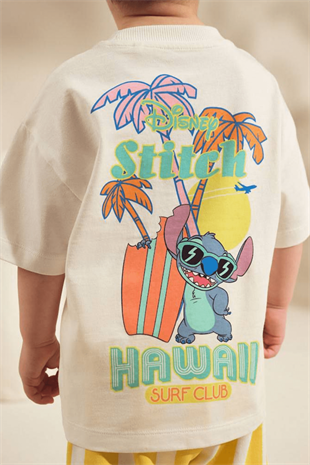 2-8 Yaş Stitch Baskılı Şortlu Erkek Çocuk Takım Sarı