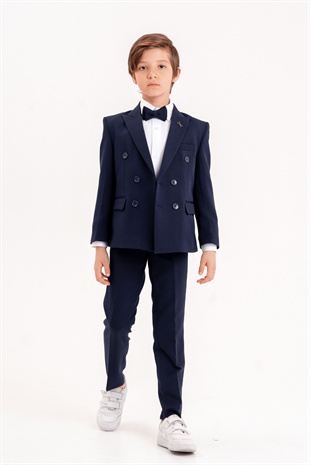 Double Kruvaze Ceketli Erkek Çocuk Takım Elbise Lacivert