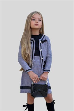 Ceket Badi ve Etekli Kız Çocuk Takım Lila