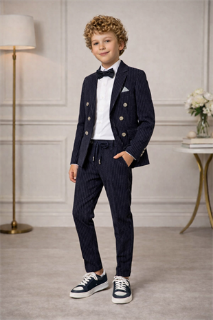 Parodi Çizgili Erkek Çocuk Takım Elbise Lacivert