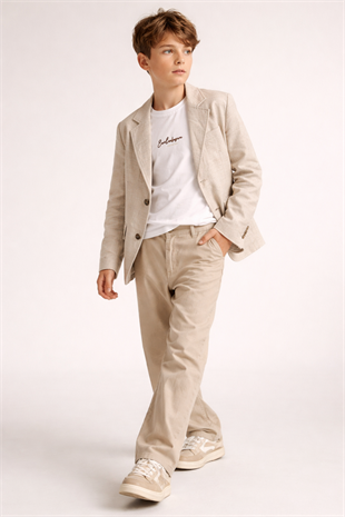 9-14 Yaş Exclusive Keten Erkek Çocuk Takım Krem