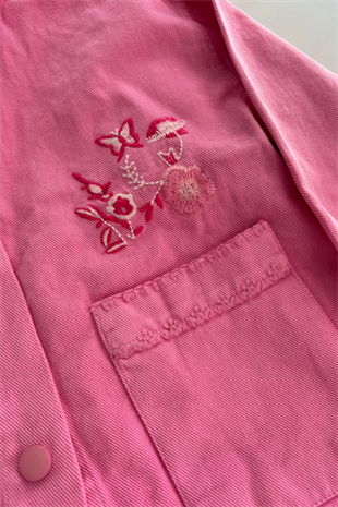 3-10 Yaş Kelebek Nakışlı Gabardin Kız Çocuk Takım Pembe