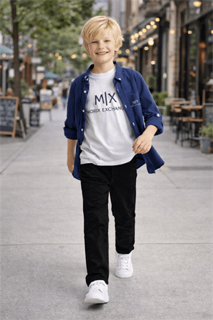 9-13 Yaş Mrx Exchange Katlama Gömlekli Kotlu Erkek Çocuk Takım İndigo