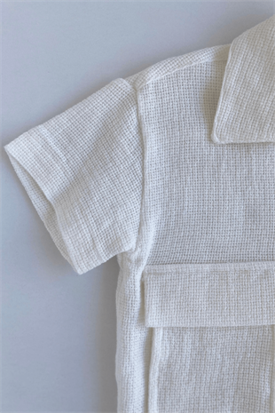 3-10 Yaş Büyük Cepli Yakalı Kız Çocuk Gömlek Beyaz