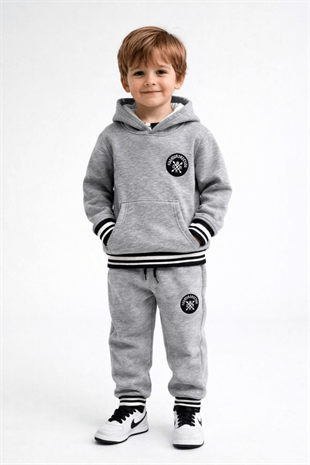 Kapüşonlu Biye Detay Find Your 2li Erkek Çocuk Çocuk Eşofman Takımı Gri