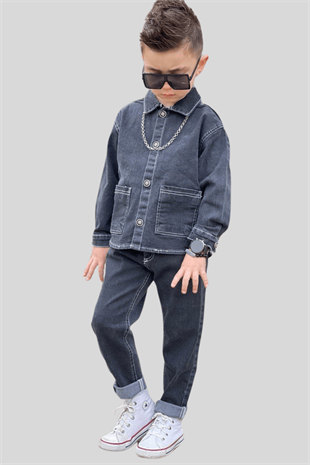 3-12 Yaş Büyük Cep Detay Erkek Çocuk Takım Antrasit