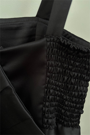 10-15 Yaş Vals yırtmaç Detay Kız Çocuk Uzun Abiye Elbise Siyah