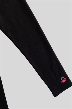 4-14 Yaş Benetton Logo Detay Kız Çocuk Tayt Siyah