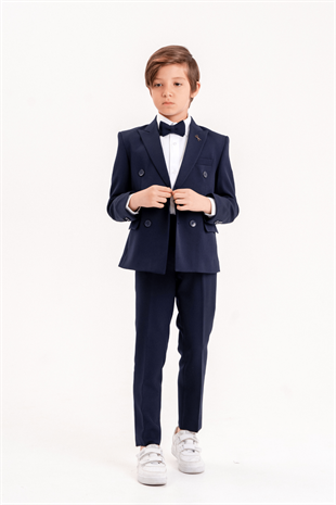 Double Kruvaze Ceketli Erkek Çocuk Takım Elbise Lacivert