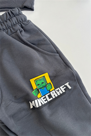 3-10 Mncraft Erkek Çocuk Eşofman Takımı Füme