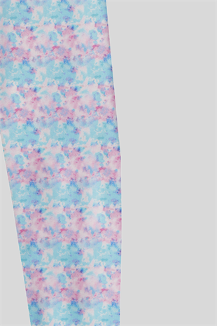 4-14 Yaş Benetton Batik Desen Kız Çocuk Tayt Turkuaz