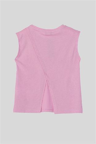 4-14 Yaş Benetton Simli Yazı Baskılı Kolsuz Kız Çocuk Atlet Pembe