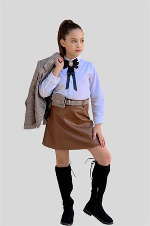 Ekose Ceketli Spor Şık Kız Takım Camel