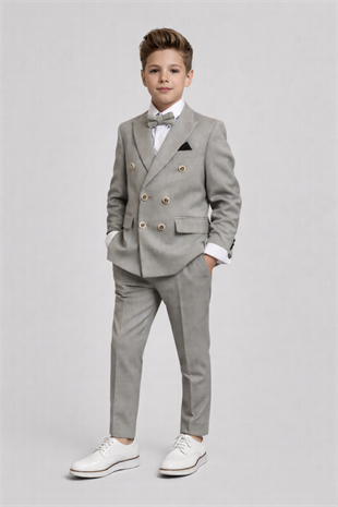 Montero Ceketli Mendilli Erkek Çocuk Takım Elbise Gri