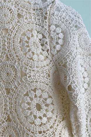 7-14 Yaş Dantelli Fistolu Elbise Ekru