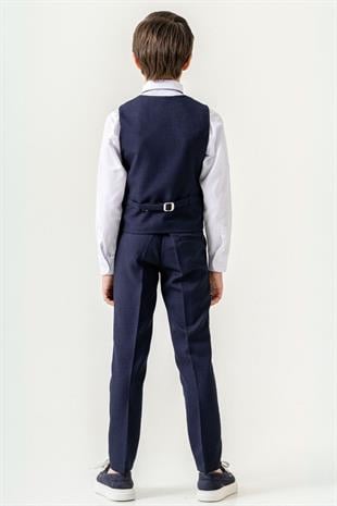 Lord Katlamalı Yelekli Çocuk Takım Elbise Lacivert