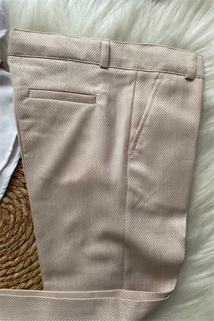 Zincir Detay Çift Düğmeli Erkek Çocuk Takım Elbise Bej