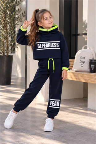 Be Fearless Balıkçı Yaka Neon Detay Kız Çocuk Eşofman Takım Lacivert