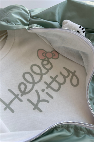 9-24 Ay Hello Kitty Yağmurluklu 3lü Kız Çocuk Takım Su Yeşili