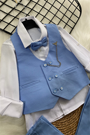 Matrix Yelekli Zincirli Erkek Çocuk Takım Elbise Bebe Mavi