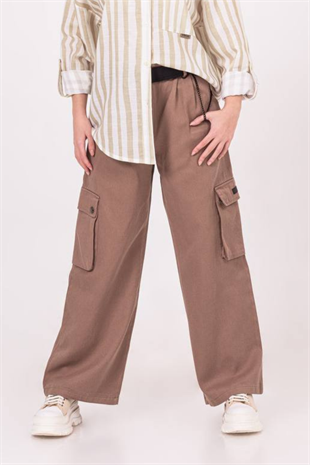 8-14 Yaş Kemerli Zincirli Gabardin Pantolon Cappuccino