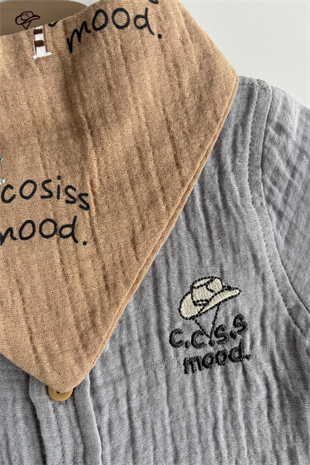 6-24 Ay Fularlı Müslin Gömlekli 2li Erkek Bebek Takım Bebe Mavi