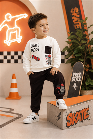 1-4 Yaş Skate Mode 2li Erkek Çocuk Takım Kahverengi