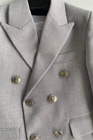 Milano Kruvaze Ceketli Tişörtlü Çocuk Takım Elbise Gri