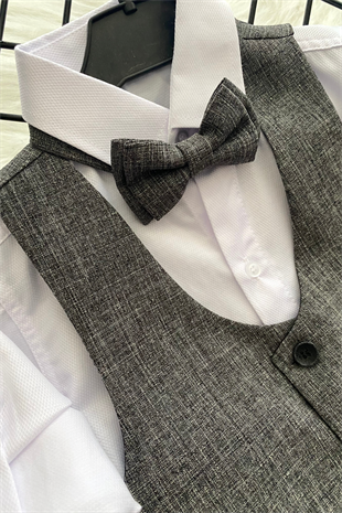 Yelekli Papyonlu Katyonik Erkek Çocuk Takım Elbise Gri