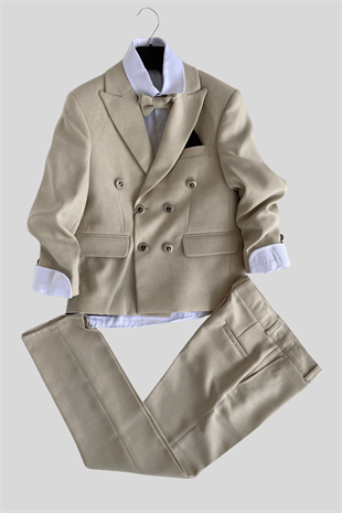 Montero Ceketli Mendilli Erkek Çocuk Takım Elbise Bej