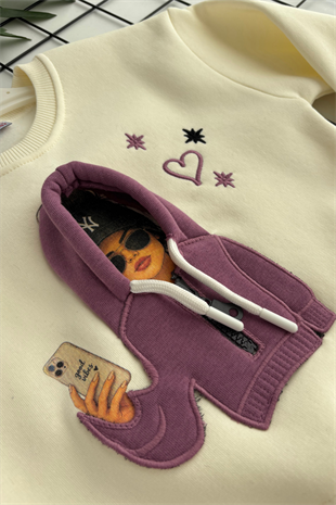 4-9 Yaş Good Vibes 3D Kız Çocuk Takım 3 İp Mor