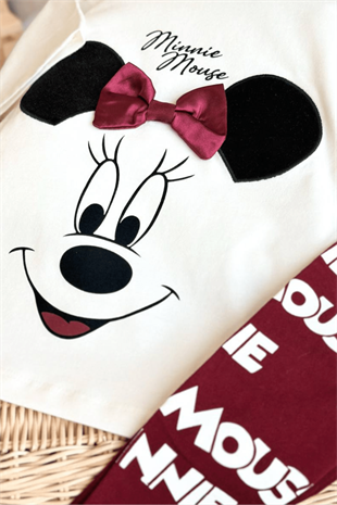 2-8 Yaş Karakter Baskı Taytlı Kız Çocuk Takım Bordo