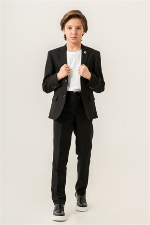 Milano Klasik Ceketli Tişörtlü Çocuk Takım Elbise Siyah