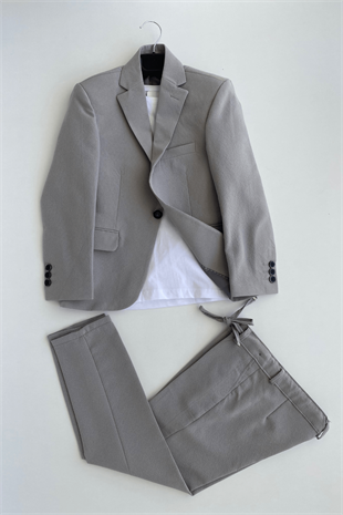 Lüx Spor Tişörtlü Gofre Erkek Çocuk Takım Elbise Gri