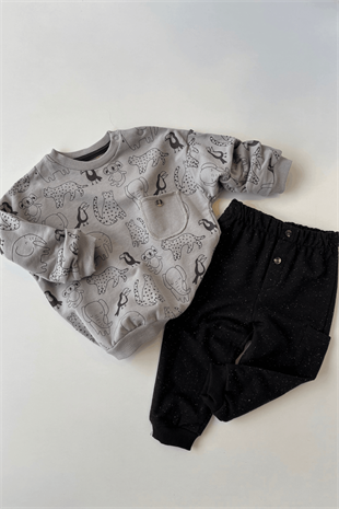 6-18 Ay Sevimli Hayvan Figür Erkek Bebek Takım Gri