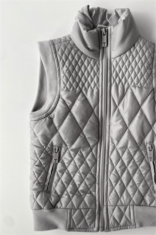 2-9 Yaş Premium Baklava Desen Şişme Yelekli Pantolonlu 4lü Erkek Çocuk Takım Gri