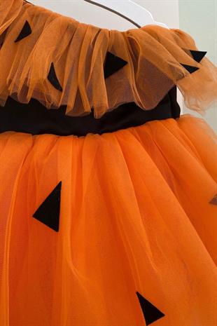 Çakıl Taş Devri Kız Çocuk Kostüm Turuncu