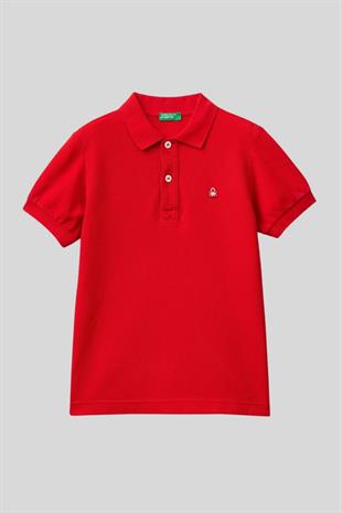 6-14 Yaş Benetton Erkek Çocuk Kırmızı Logolu Pike Polo T-shirt