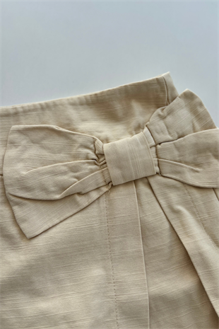 4-8 Yaş Şort Etekli Premium 3lü Kız Çocuk Takım Krem