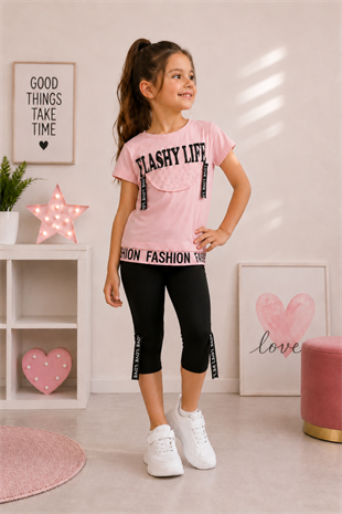 Flashy Life Taytlı Kız Çocuk Takım Pembe