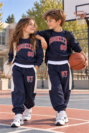 2-10 Yaş Şerit Detay Brooklyn Unisex Eşofman Takımı Lacivert