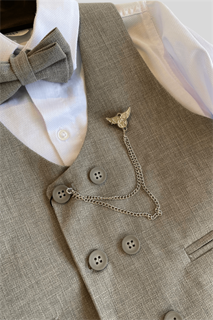 Zincir Çift Düğme Başak Erkek Çocuk Takım Elbise Gri