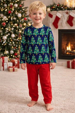 Ağaç Desen Unisex Çocuk Pijama Takımı