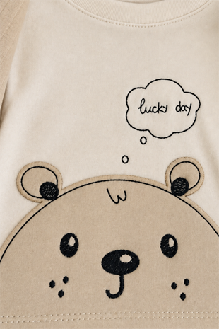 6-12 Ay Lucky Day Ceketli Erkek Bebek Takım 3lü Latte