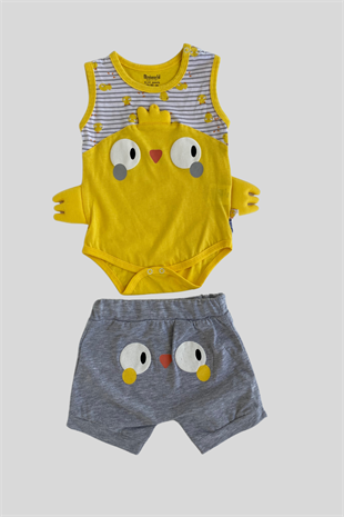 Civciv Şortlu Unisex Bebe Takım Sarı