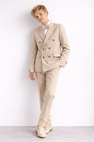 3-14 Yaş Dagi Gömlekli Kruvaze Ceketli Erkek Çocuk Takım Elbise Mezuniyet Bej