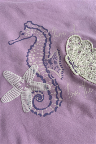 3-7 Yaş Denizatı Detay Kot Şort Etekli Kız Çocuk Takım Lila