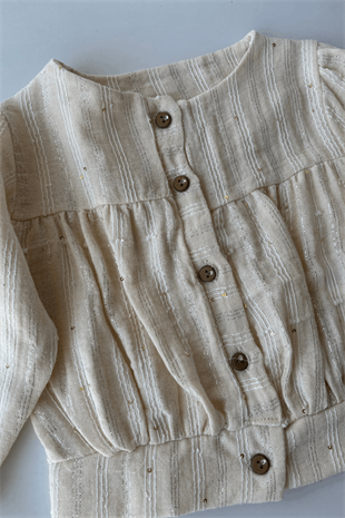 6-24 Ay Payet Detay Kız Bebek Müslin Takım Krem