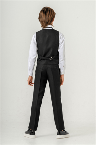 Lord Katlamalı Rozetli Çocuk Takım Elbise Siyah